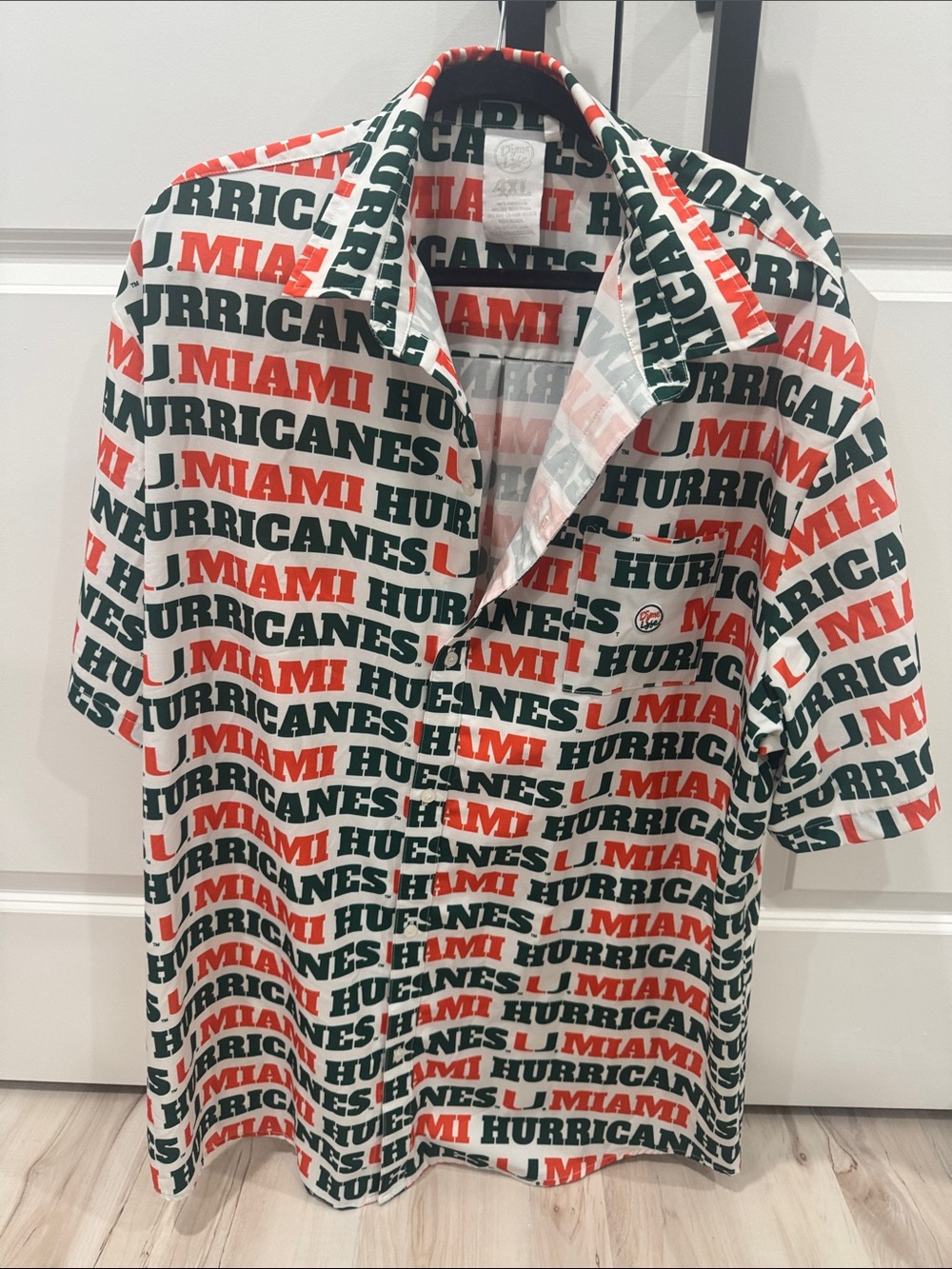 Miami Hurricanes Short-Sleeve Button Polo - White/Green/Orange